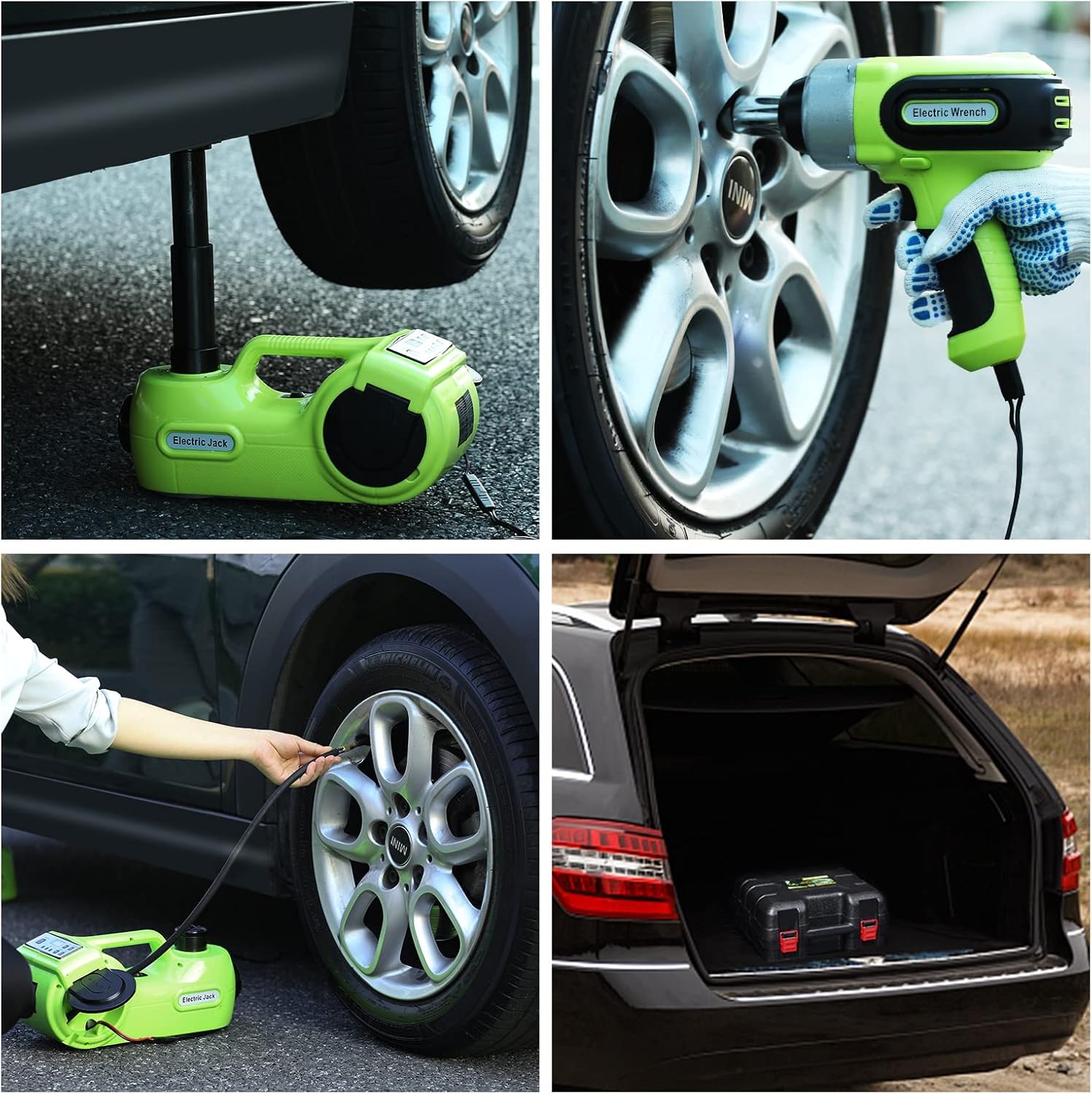 Simtamy Electric Car Jack Kit 5 Ton(11,000lb) 12V Hydraulic Jack with Electric Impact Wrench, Tire Inflator and LED Light, Portable Emergency Car Lift Tire Change Tools