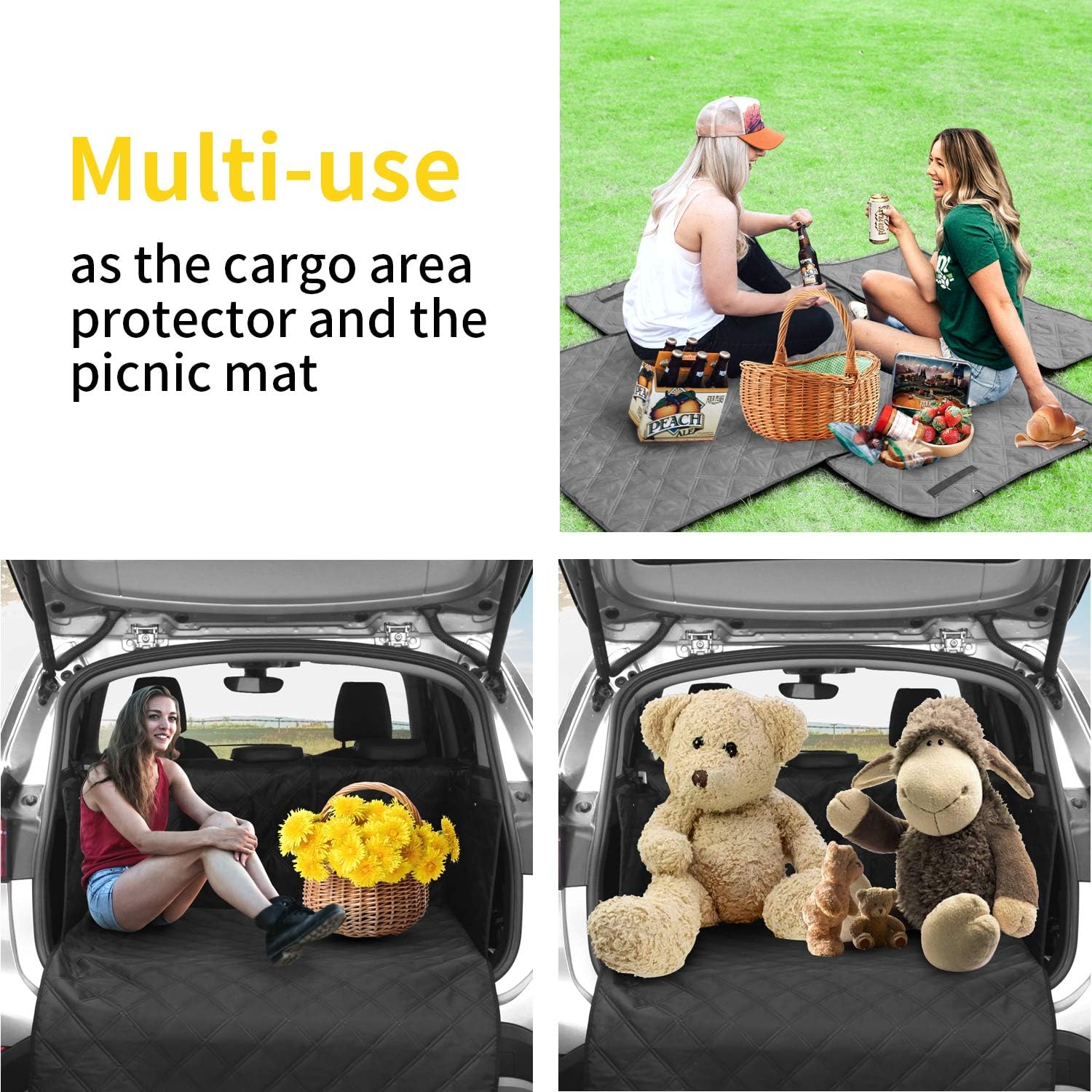 AMOCHIEN SUV Cargo Liner for Dogs, Waterproof Pet Dog Cargo Cover Liner with Side Walls Protector and Bumper Flap, Non-Slip Backing SUV Dog Cover for Cargo Area, Small &Medium SUV Black