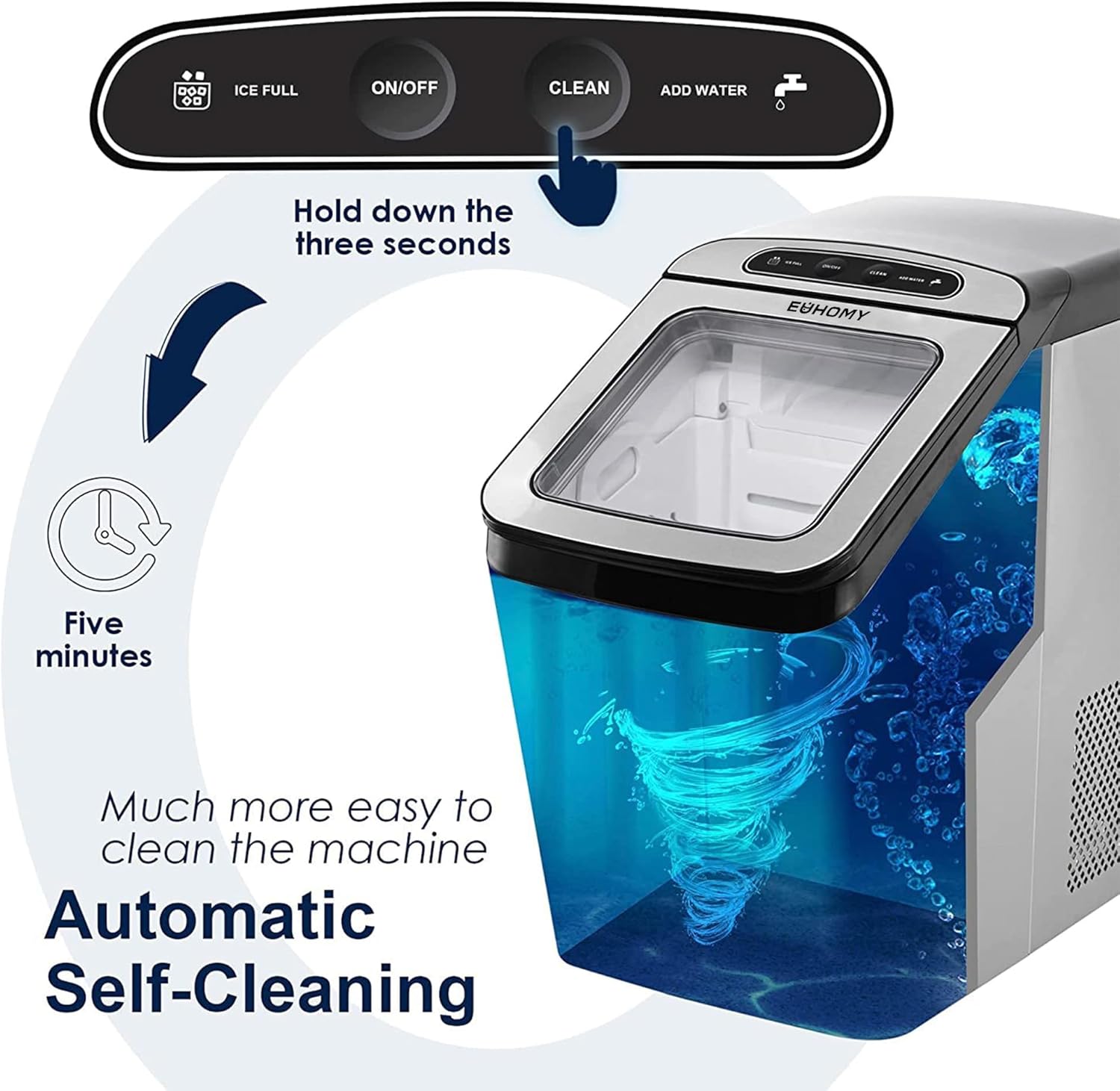 EUHOMY Nugget Ice Maker Countertop, Max 33lbs/day, 2 Way Water Refill, Self-Cleaning Pebble Ice Maker Machine with 3Qt Reservoir, Ice Makers Countertop Ideal for Home, Office, Bar, and Party. (Silver)