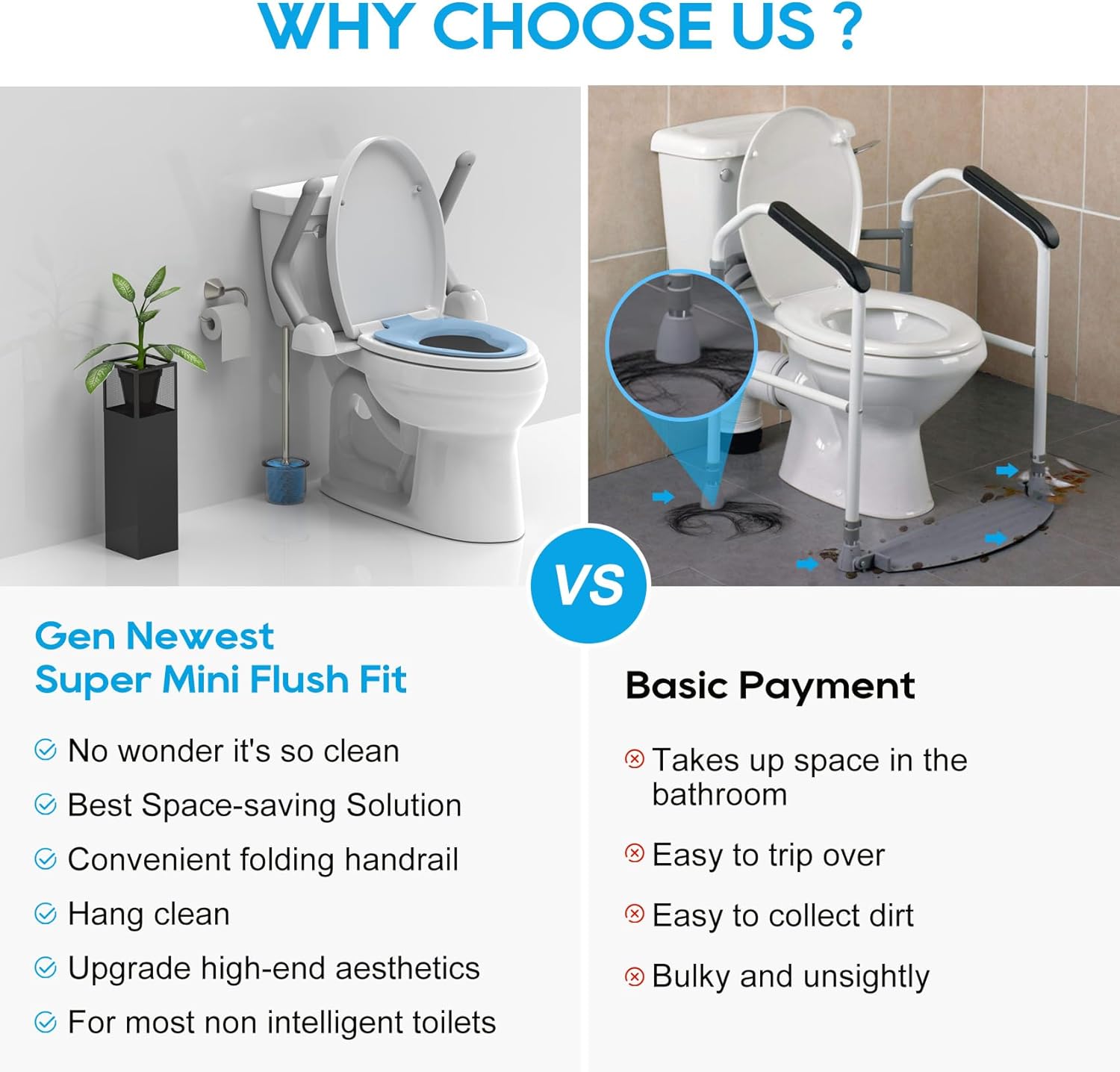 Toilet Safety Rails for Elderly (520 lbs), Handicap Toilet Rails with Foldable Handles, Toilet Assist Rails, Toilet Rails for Seniors, Heavy Duty Toilet Safety Frames Rails with Arms, Easy Installatio