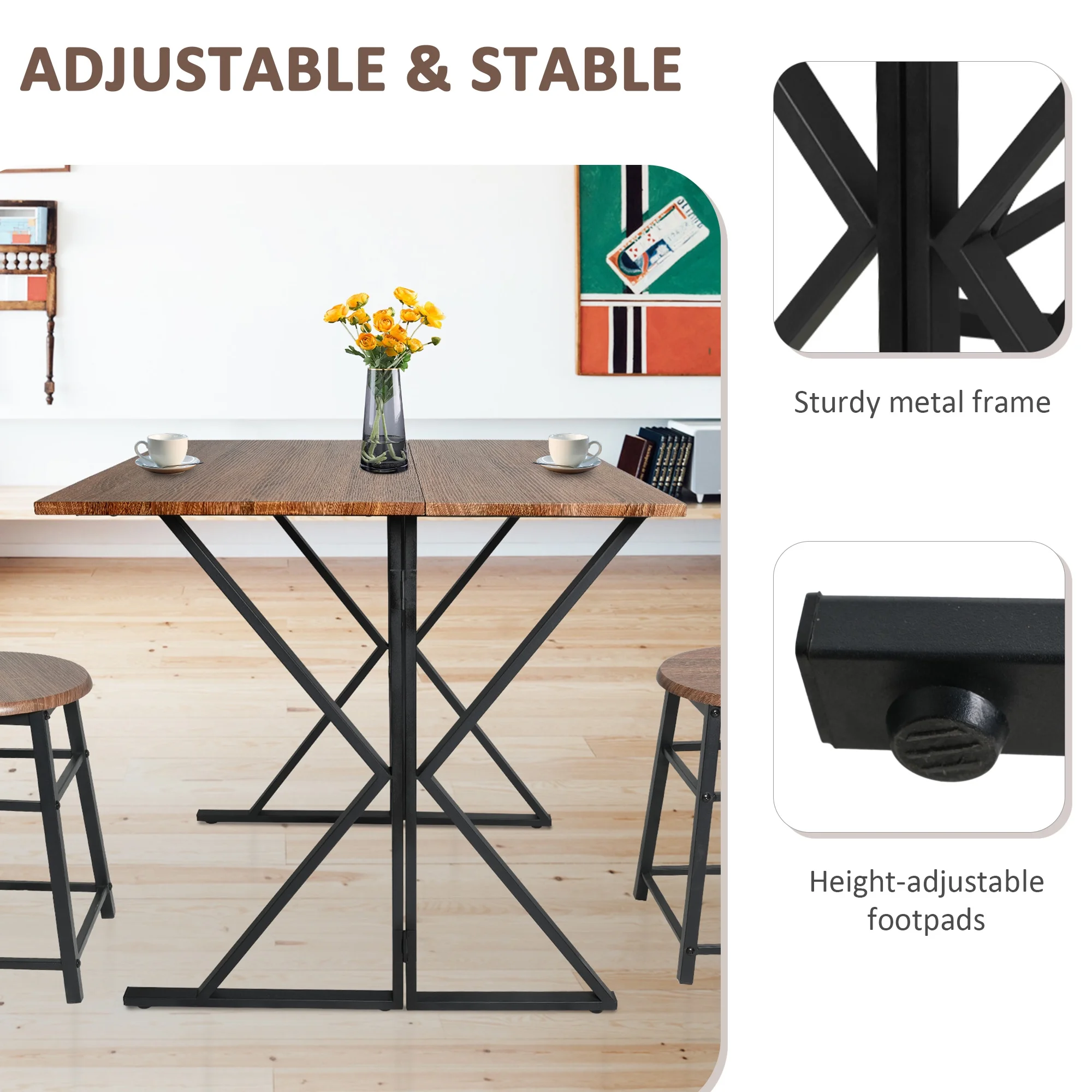 Folding Dining Table Set for 2 Chairs, Mid-Century Bar Table with Small Spaces Compact Design Farmhouse Classic Modern Rustic Style
