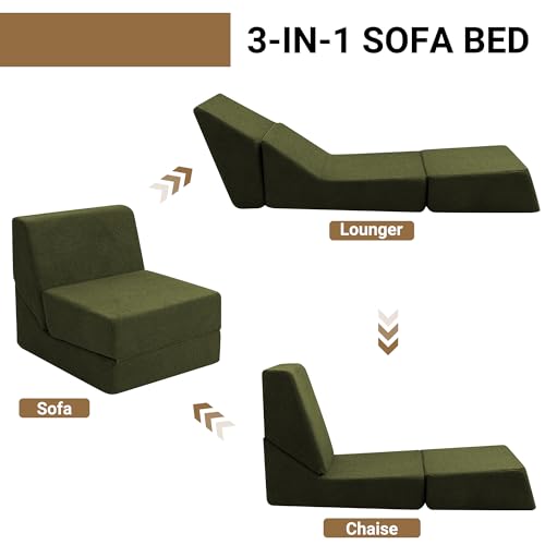 3-in-1 Folding Sofa Bed, Foldable Sofa Chair with Memory Foam for Small Space, Fold Out Couch Bed for Living Room, Floor Couch Bed for Bedroom, Pink