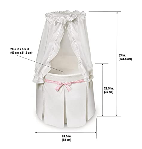 Badger Basket Empress Canopy Bassinet, Rocking Baby Cradle Bed with Mattress, Bedding, and Storage, Round- Ecru/Leaf