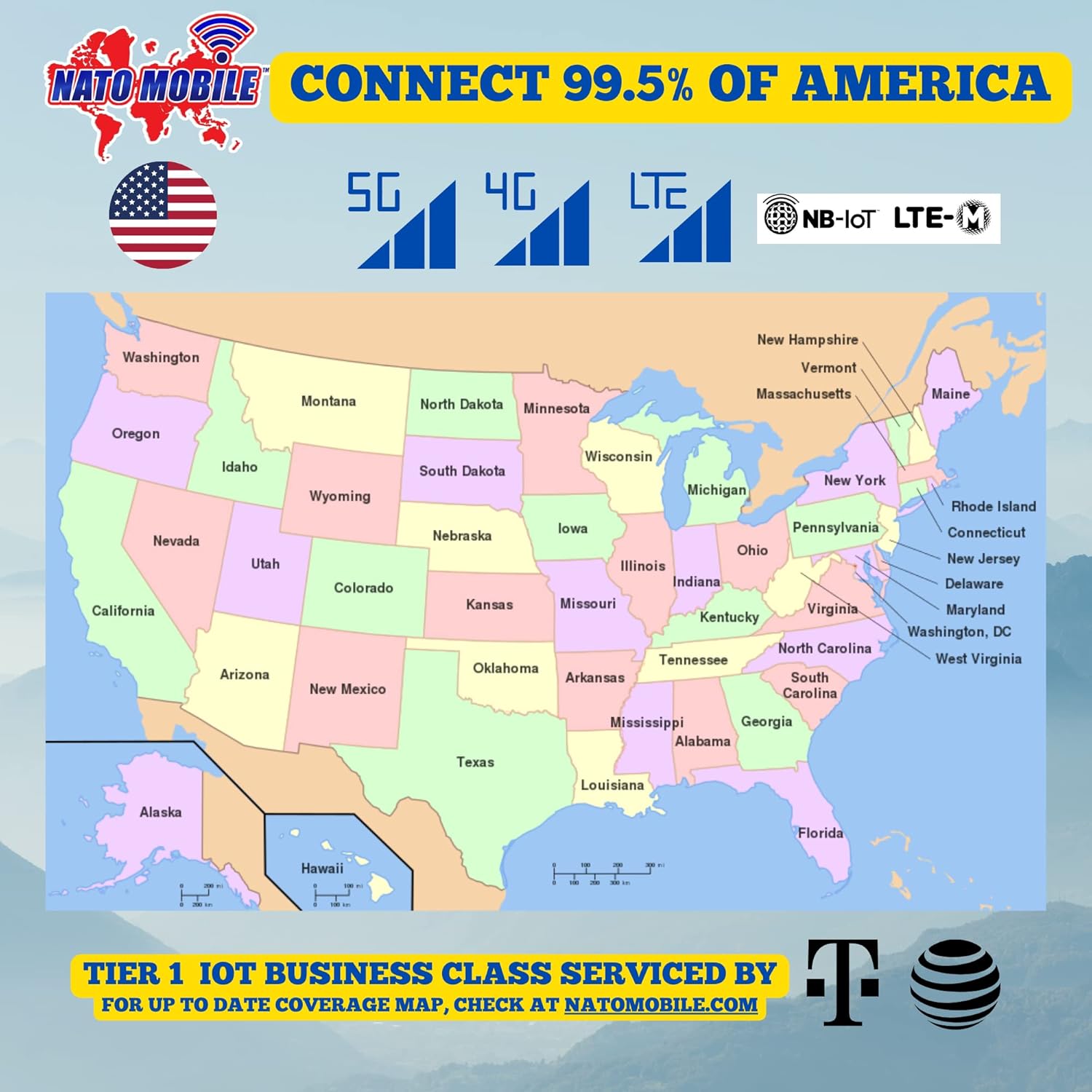 NATO Mobile Prepaid SIM Card | 5GB 180-Day 4G LTE - USA Compatible with AT&T and T-Mobile Networks for Unlocked IoT Device. 500 Text Service & Data Use Only. No Voice Call. Pack of 2