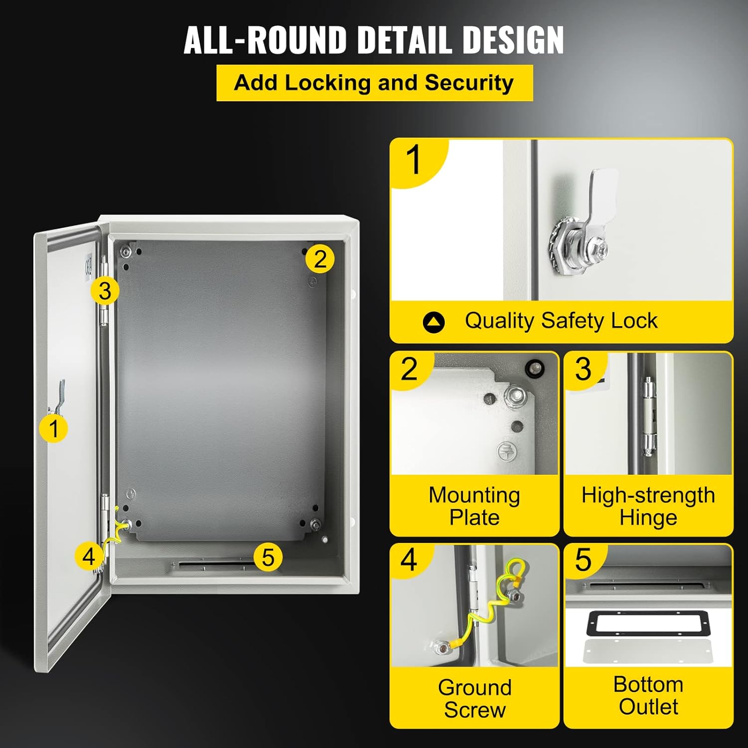 VEVOR NEMA Steel Enclosure, 12 x 10 x 6'' NEMA 4X Steel Electrical Box, IP66 Waterproof & Dustproof, Outdoor/Indoor Electrical Junction Box, with Mounting Plate
