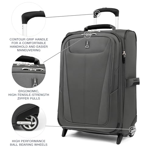 Travelpro Maxlite 5 Softside Expandable Upright 2 Wheel Carry on Luggage, Lightweight Suitcase, Men and Women, Burgundy, Carry On 22-Inch
