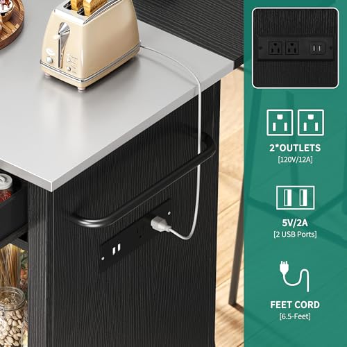 YITAHOME Kitchen Island with Stainless Steel Top & Drop Leaf, 47 Inch Kitchen Island on Wheels with Power Outlet, Rolling Portable Mobile Kitchen Cart w Storage Drawer Cabinet Counter Metal Top, White