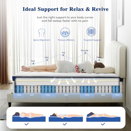 14 Inch Hybrid Queen Mattress, Gel Memory Foam, Lyocell Fabric Cover, Individual Pocket Springs, Medium Firm, Back Pain Relief, CertiPUR-US, 120 Nights Trial