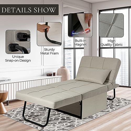 WMK Convertible Chair Bed, 4 in 1 Sleeper Chair Sofa Bed Multi-Function Couch Folding Ottoman with Adjustable Backrest for Living Room/Game Room/Offices, No Assembly Required, 29” Width,Gray