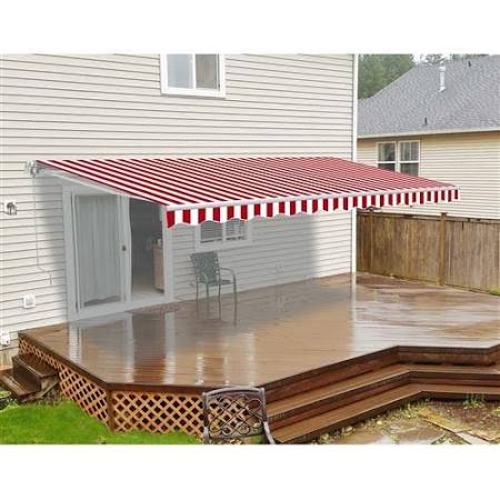 Aleko Motorized Retractable Patio Awning 20x10 Feet, Red and White Striped