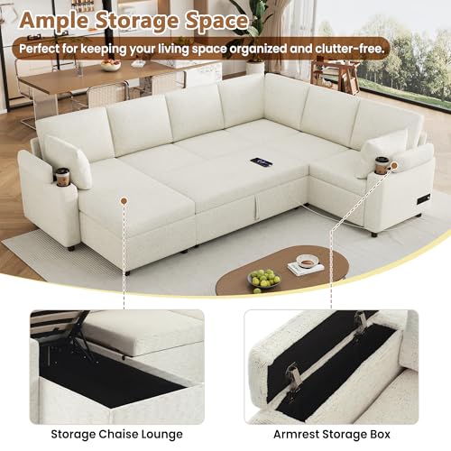 Oversized U-Shaped Sectional Sofa Couch Plush Corduroy Upholstered Modular Deep Seat Sofa&Couch Sectional W/Right Facing Chaise Lounge and 7 Toss Pillows for Home Apartment Living Room Furniture Sets
