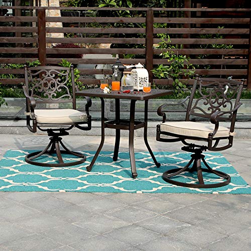 PHI VILLA Cast Aluminum Rectangular Patio Dining Tables for 6 Person, 64" x 37" Engraved Cast-Top Aluminum Table with 2.3" Umbrella Hole, Lawn Garden Tables for All Weather
