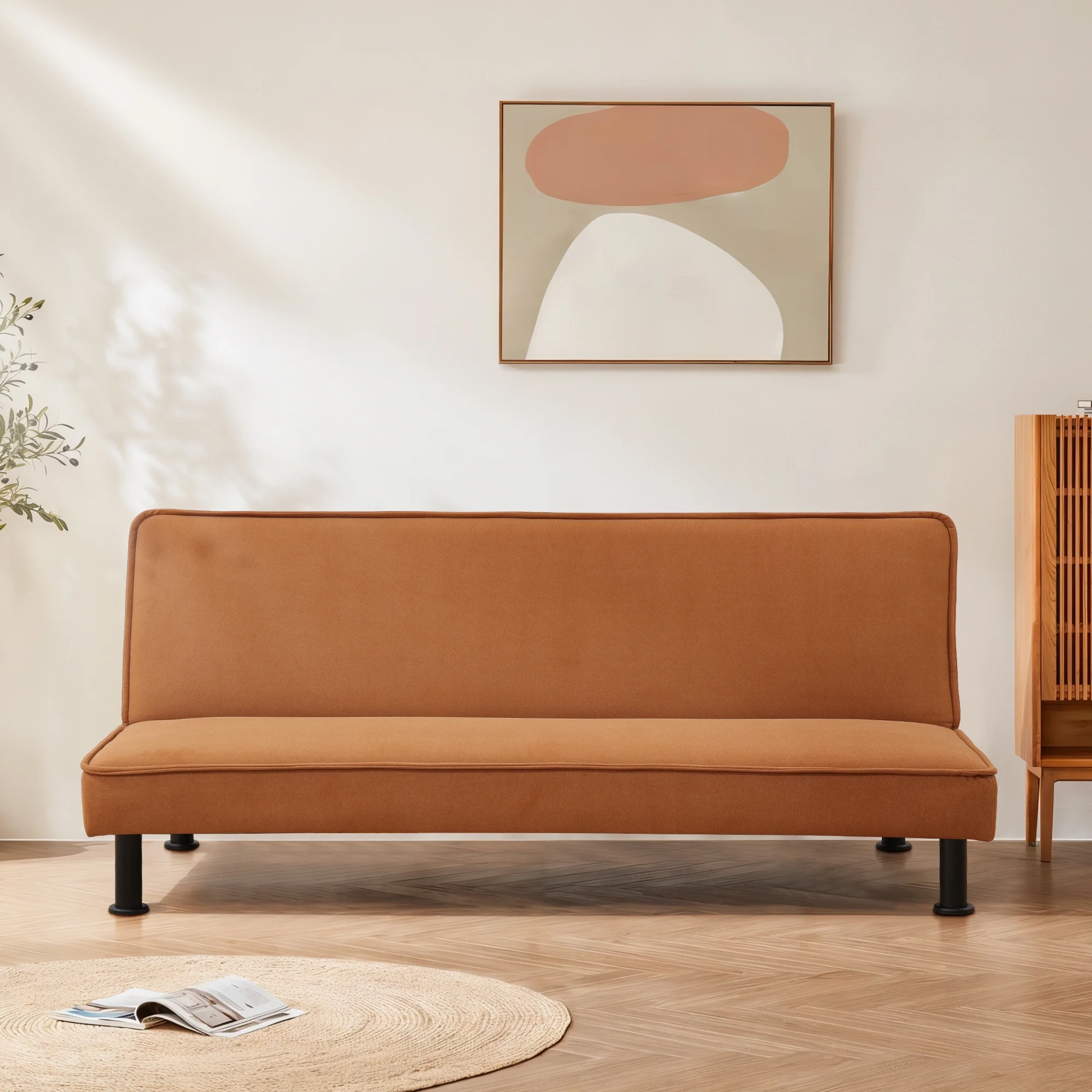Convertible Sleeper Futon Sofa Bed Small Euro Lounger Daybed Couch for Living Room Bedroom Flannel Light Coffee