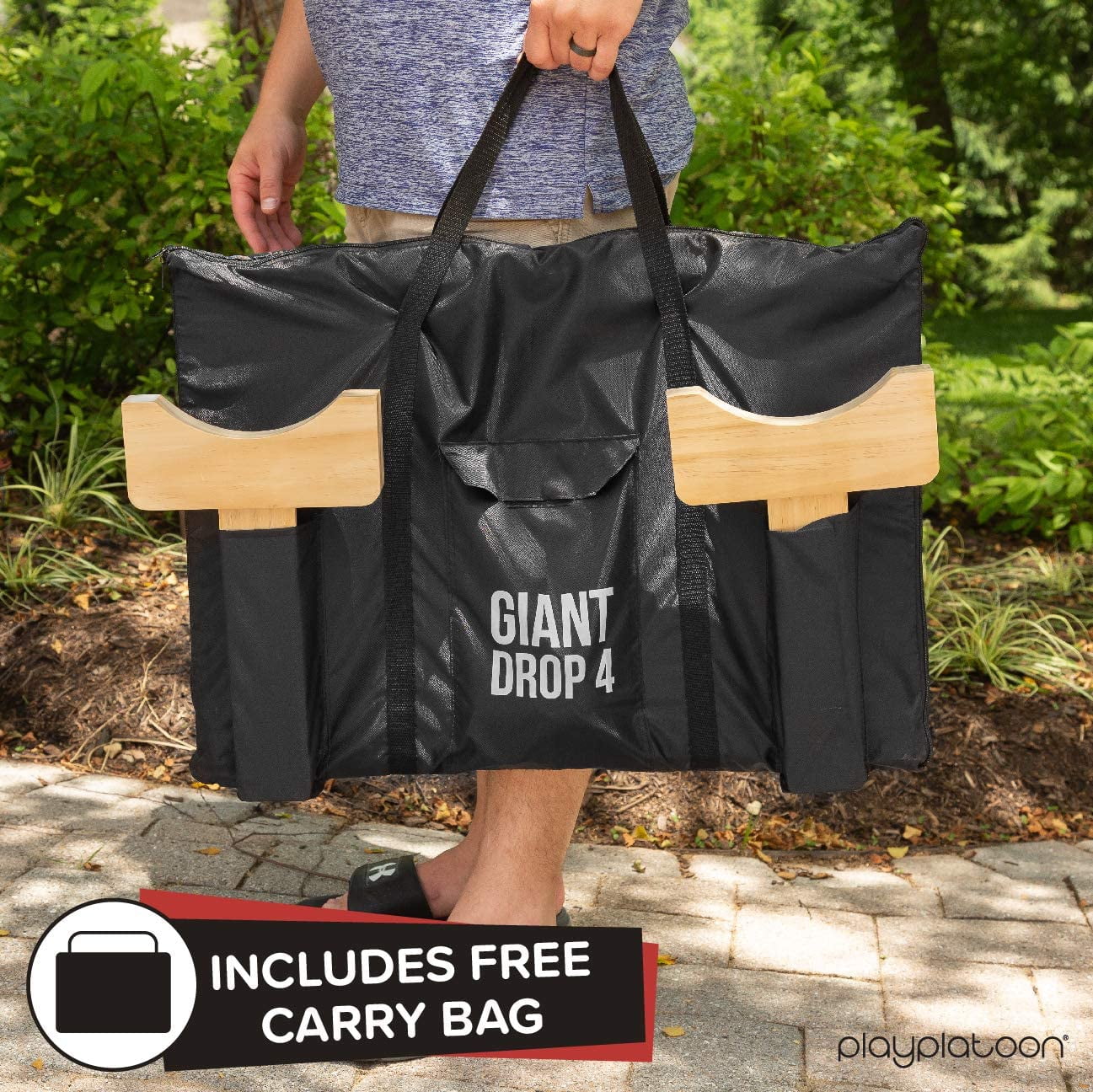Giant Wooden 4 in a Row Game - Drop Four Connect Board Game Outdoor Game with Coins, Case and Rules