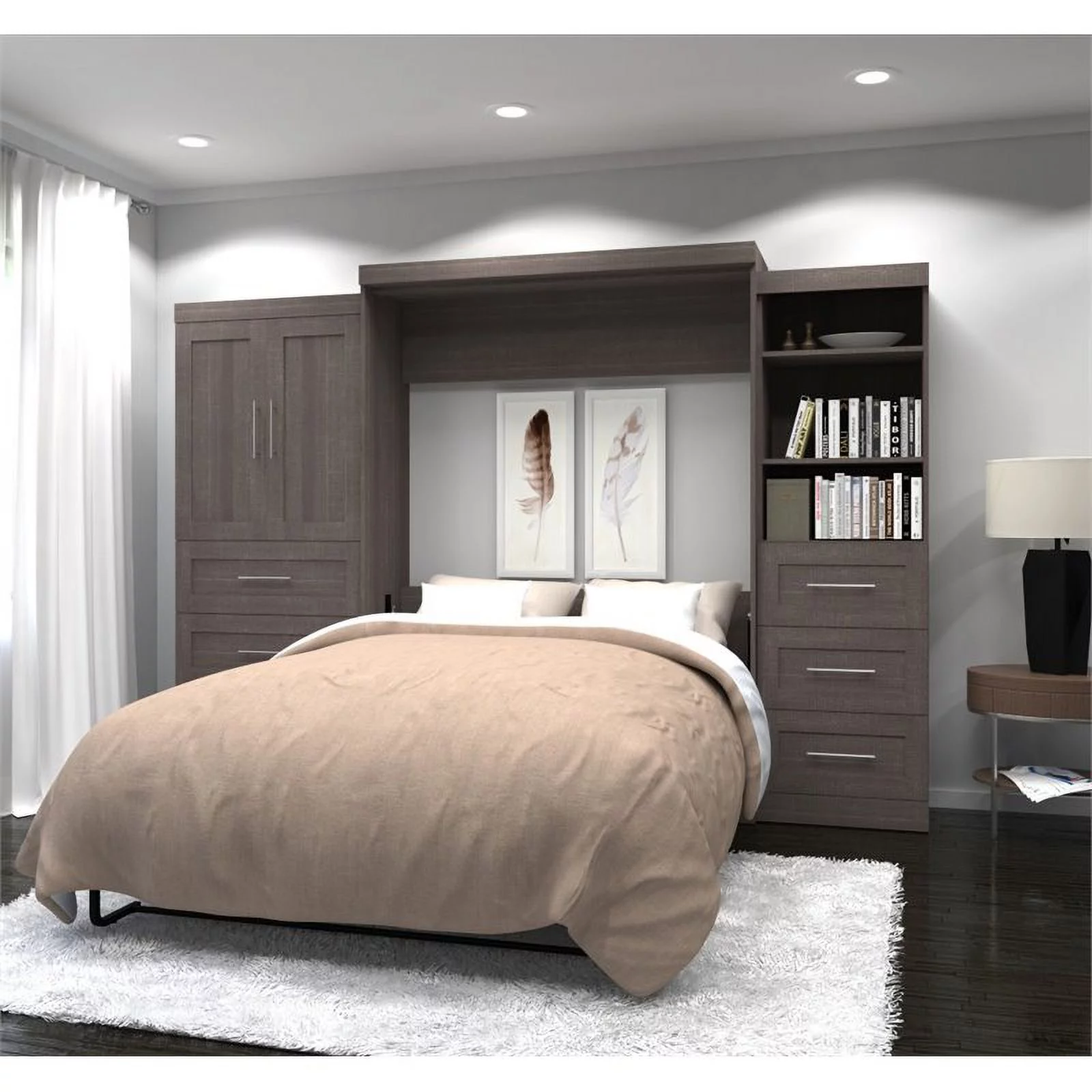 Atlin Designs 126" Queen Wall Bed with Storage in Bark Gray