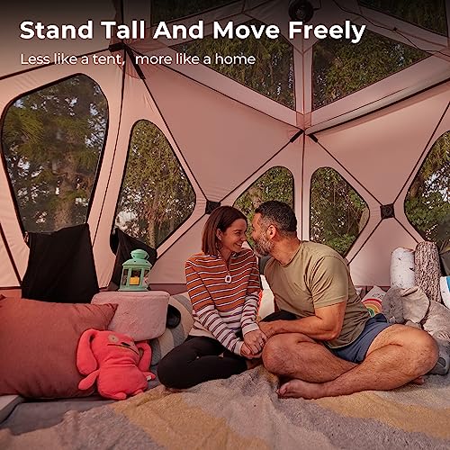 Space Acacia Camping Tent, 2-3 Person Pop Up Tent for Camping with 6'10'' Height, 1 Door, 8 Windows, Waterproof Easy Setup Instant Hub Tent with Removable Rainfly, Footprint for Car Camping, Glamping