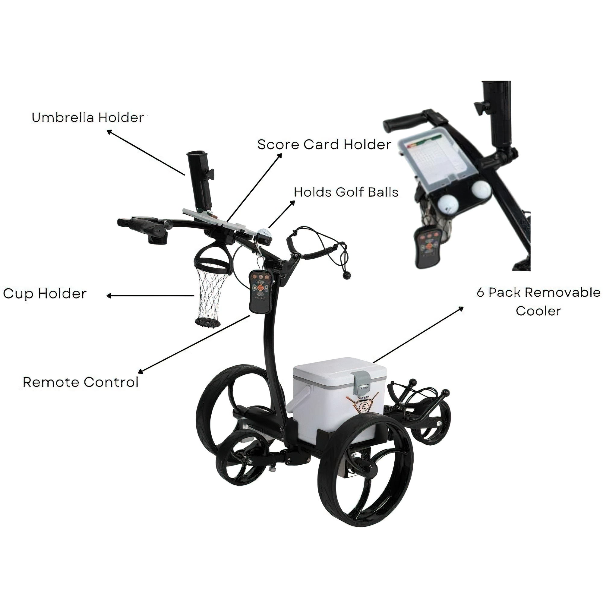 Super E Caddy Pro Electric Remote Control Golf Cart with Cooler, Seat, USB Port 12V Battery Black refurbished