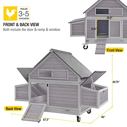 Aivituvin Portable Chicken Coops Poultry Cage with Wheels, Outdoor Hen House with Nesting Box, Outdoor Duck House Weatherproof Mobile Chicken House with Wheels