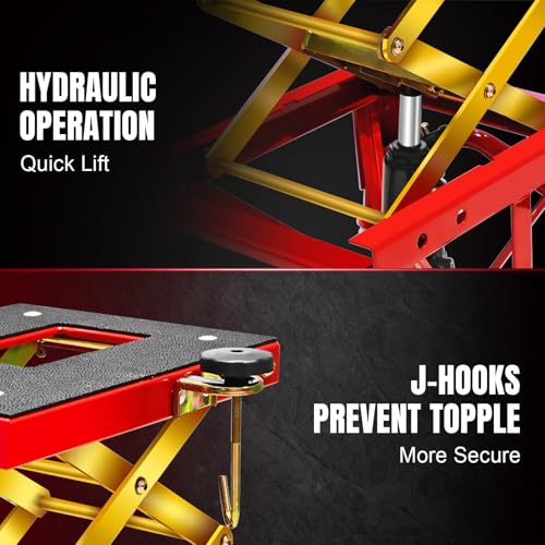 350 Lbs Motorcycle Lift Jack Table, Hydraulic Foot-Operated Scissor Lift Jack for ATV Dirt Bike, Motorcycle Stand with 4 Wheels