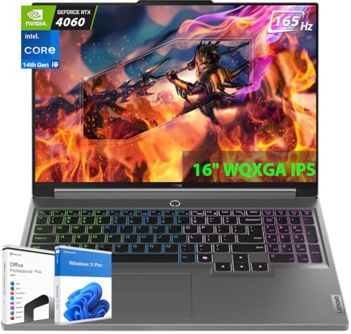 Lenovo Newest Legion 5i 16" Gaming Laptop, with Lifetime Office 2021, WQXGA 165Hz, 14th Gen Intel i9-14900HX, 32GB DDR5, 1TB SSD, GeForce RTX 4060 8GB, Backlit KB, WiFi 6E, 1080p Webcam, Win 11 Pro