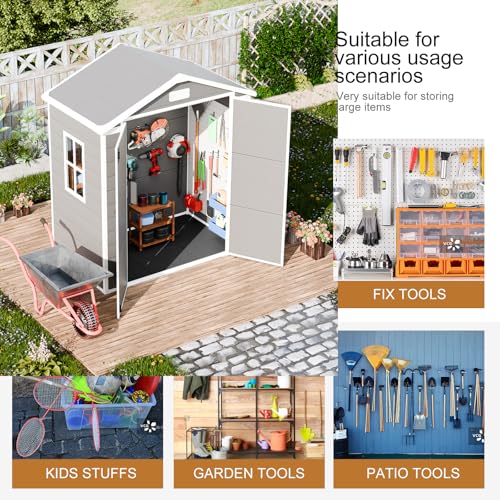 Resin Outdoor Storage Shed with Floor 5x4 FT Waterproof Plastic Sheds Kit Window Lockable Door Included, Outside Garden Tools Sheds for Backyard Patio