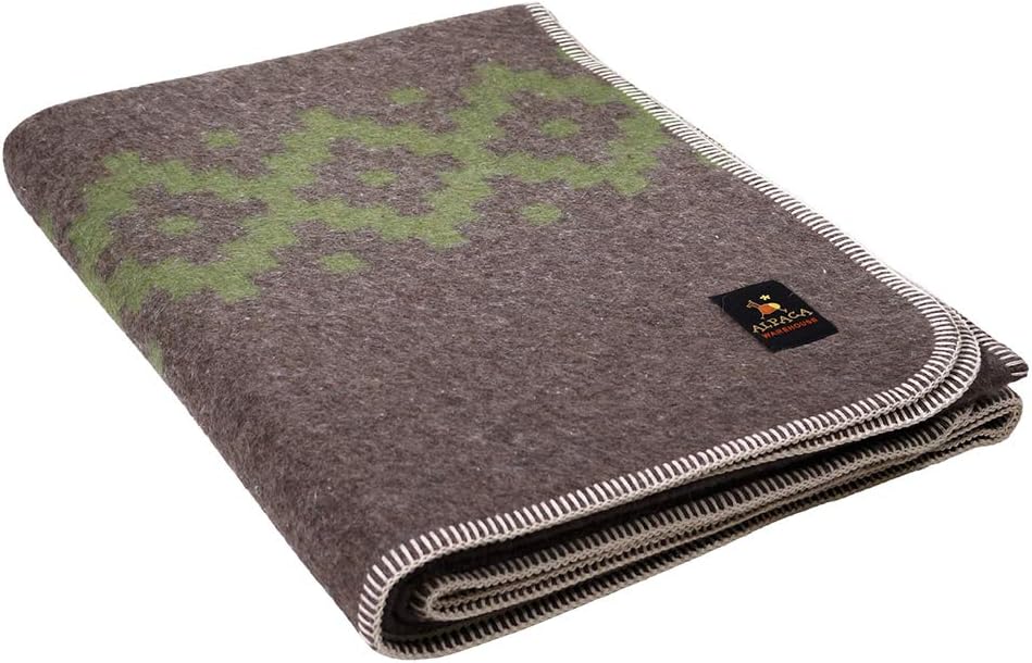 Thick Alpaca Wool Blanket Heavyweight Alpaca Wool Blanket Camping Outdoors Indoors Soft Peruvian Alpaca Wool Blankets That Come in Twin Queen King Size Ethnic Design (Navy Blue - Soft Gray, Queen)