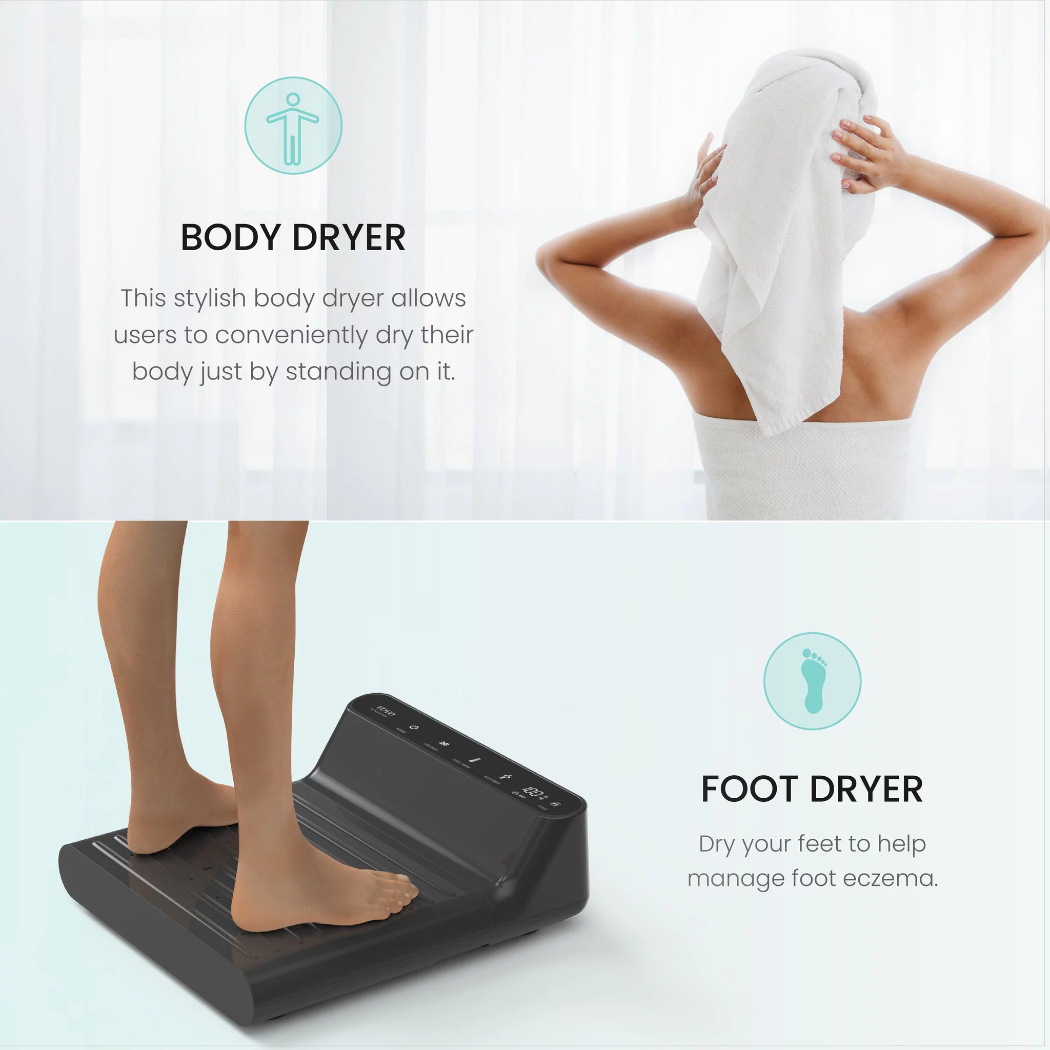 VOVO STYLEMENT BD-7700B Body & Foot Dryer, Made in Korea, Temperature & Wind Volume Controlled Dryer with Intuitive Display, Waterproof hygienic Scaffolding