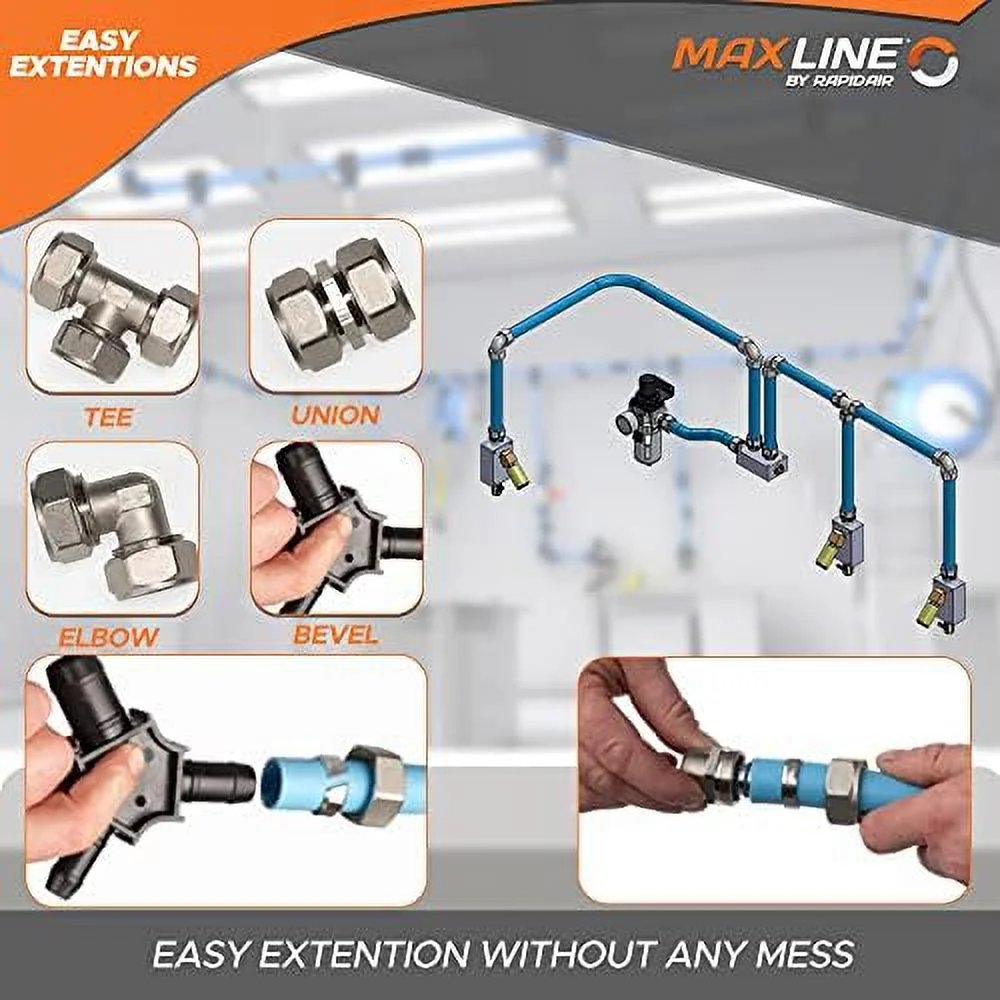 Pressured Leak-Proof Easy To Install Air Compressor Accessories Kit Piping System | 1/2 Inch X 100 Feet HDPE-Aluminum | Connects W/ Any Air Compressor Hose | 100 PSI | 35 Pieces | M3800.