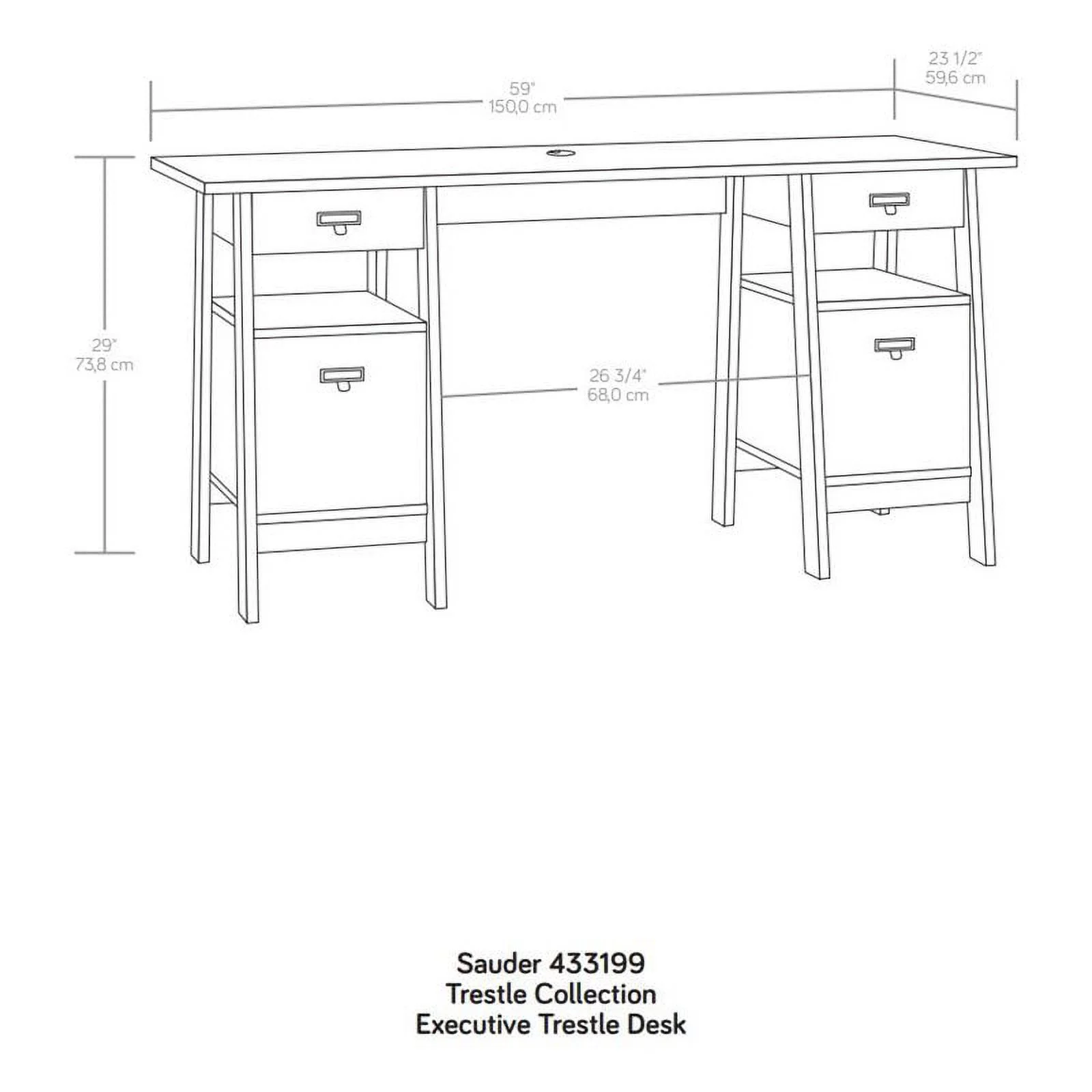 Sauder Trestle Executive Desk with Drawers, Mystic Oak Finish