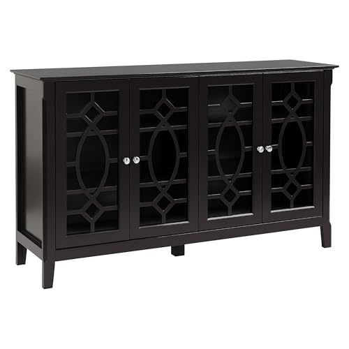 HOMCOM Sideboard Buffet Cabinet, Kitchen Storage Cabinet, Glass Door Accent Cabinet with Adjustable Shelves, White