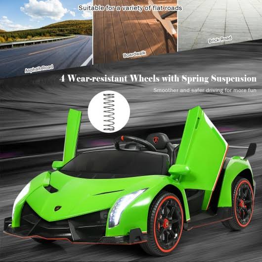 12V 2-Seater Licensed Lamborghini Kids Ride on Car with RC and Swing Function-Green