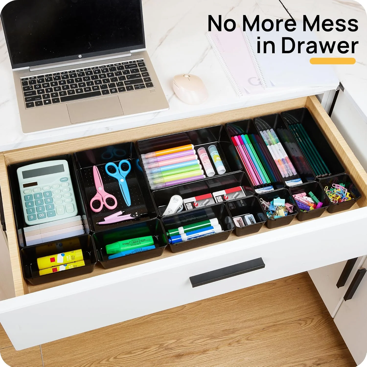 25 PCS Plastic Drawer Organizers Set, 4-Size Versatile Bathroom and Vanity Drawer Organizer Trays, Storage Bins for Makeup, Bedroom, Kitchen Gadgets Utensils and Office