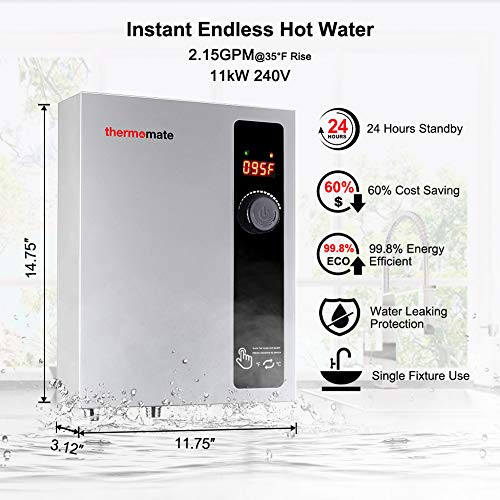 Tankless Water Heater Electric, thermomate On Demand Instant Endless Hot Water Heater, Digital Temperature Display for Residential Whole House Shower…