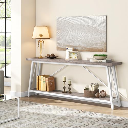 70.9" Industrial Entryway Console Sofa Table, Long, White