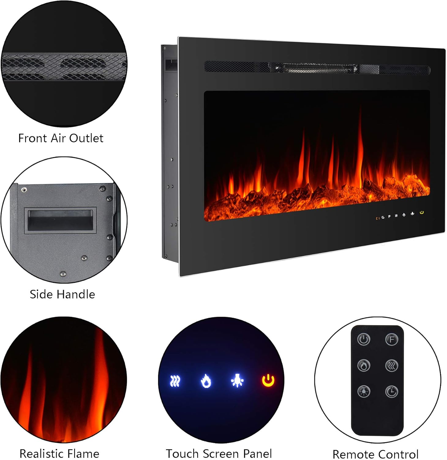 36 Inch Electric Fireplace Inserts, Wall Mounted Fireplace, Recessed Electric Fireplace, Led Fireplace, Linear Fireplace, 750/1500W