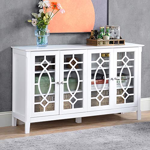 HOMCOM Sideboard Buffet Cabinet, Kitchen Storage Cabinet, Glass Door Accent Cabinet with Adjustable Shelves, White