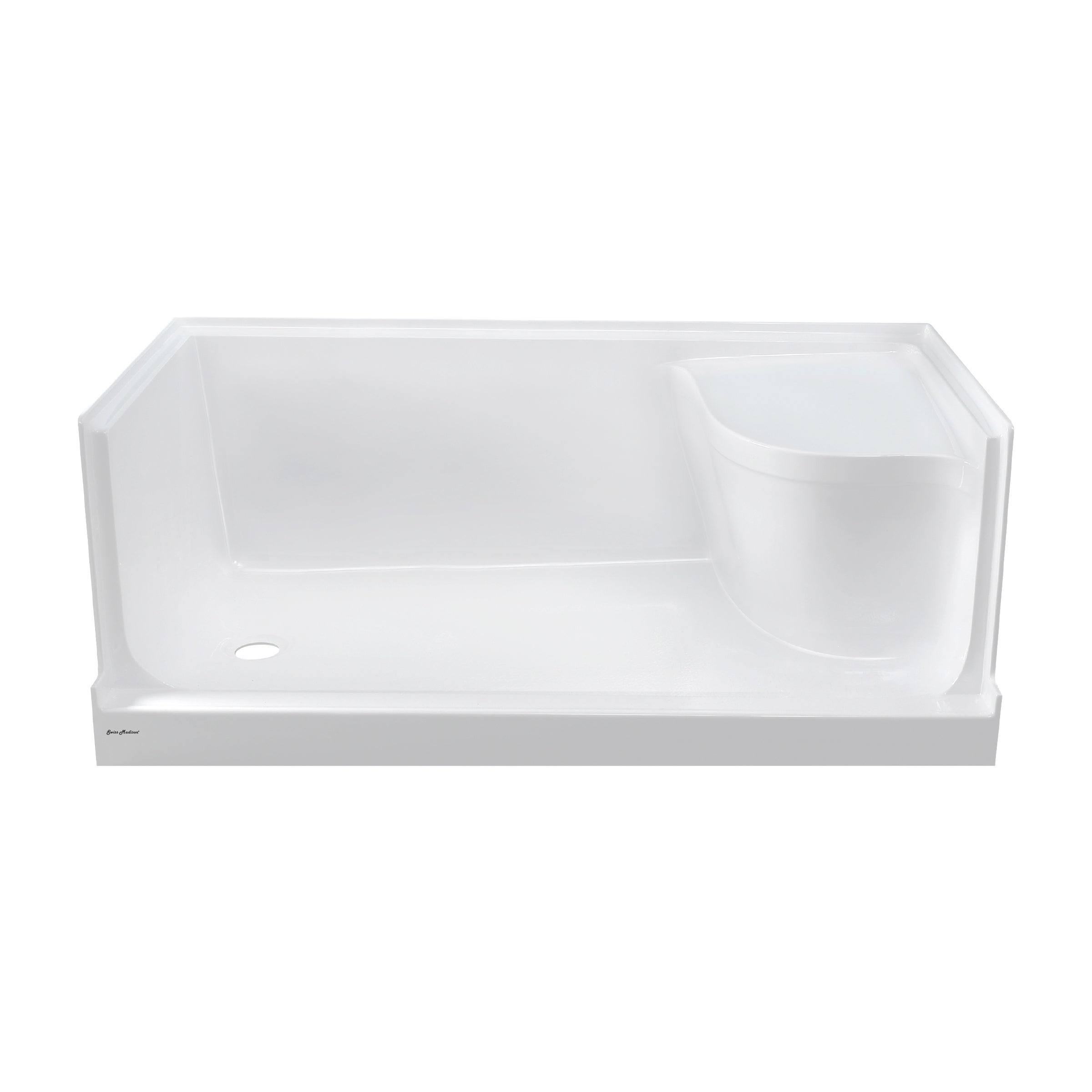 Aquatique 60 x 32 Single Threshold Shower Base with Left Hand Drain and Integral Right Hand Seat - Gray