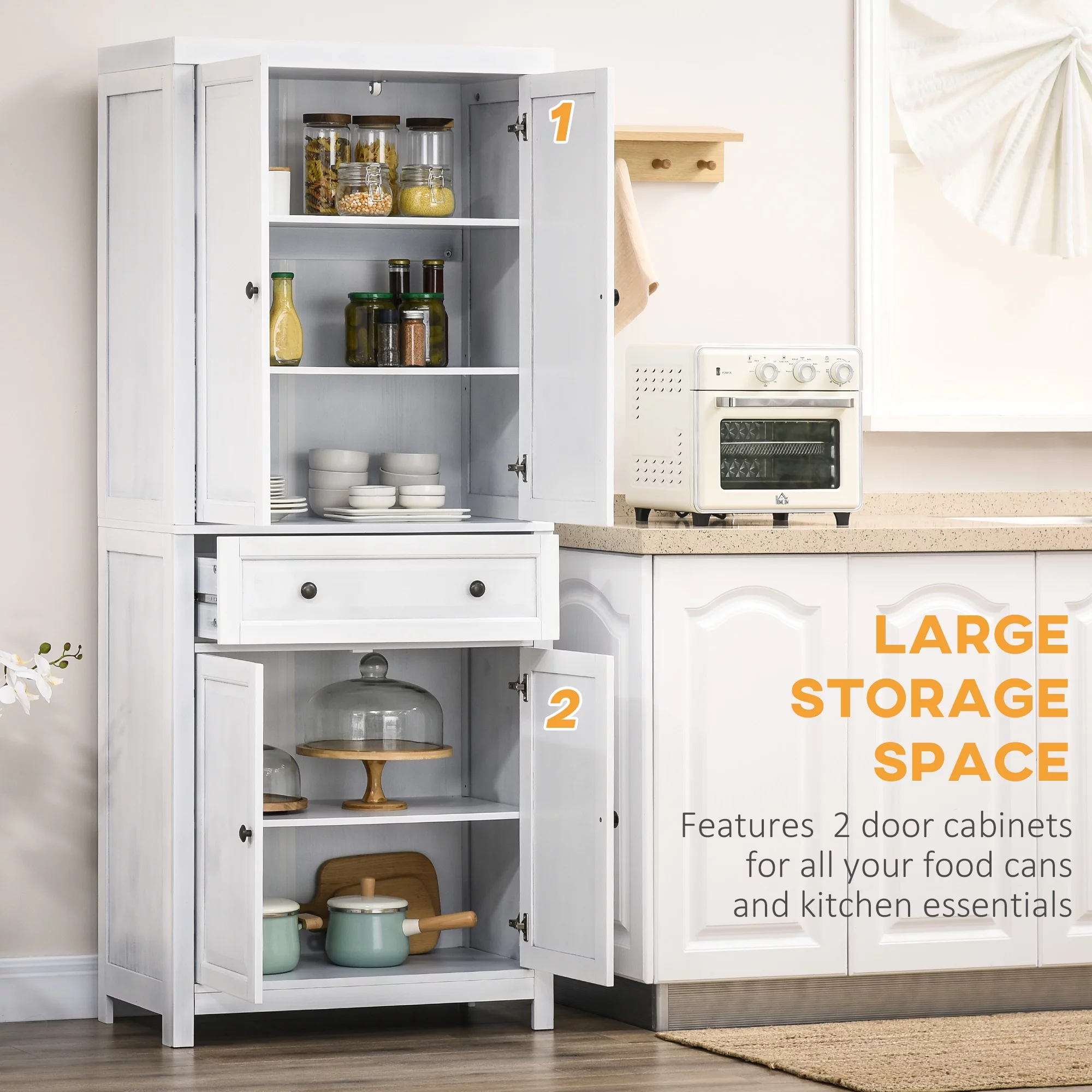 HOMCOM 72.5" Pinewood Large Kitchen Pantry Storage Cabinet, White