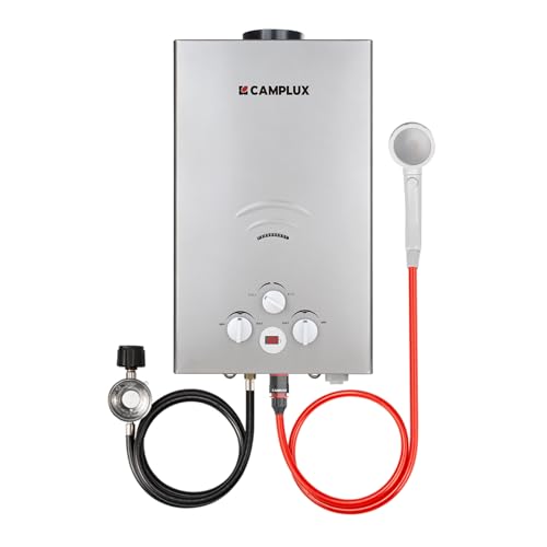 CAMPLUX 2.64 GPM Propane Portable Gas Water Heater, 68,000 BTU Outdoor Tankless Camping Water Heater with Digital Display, White