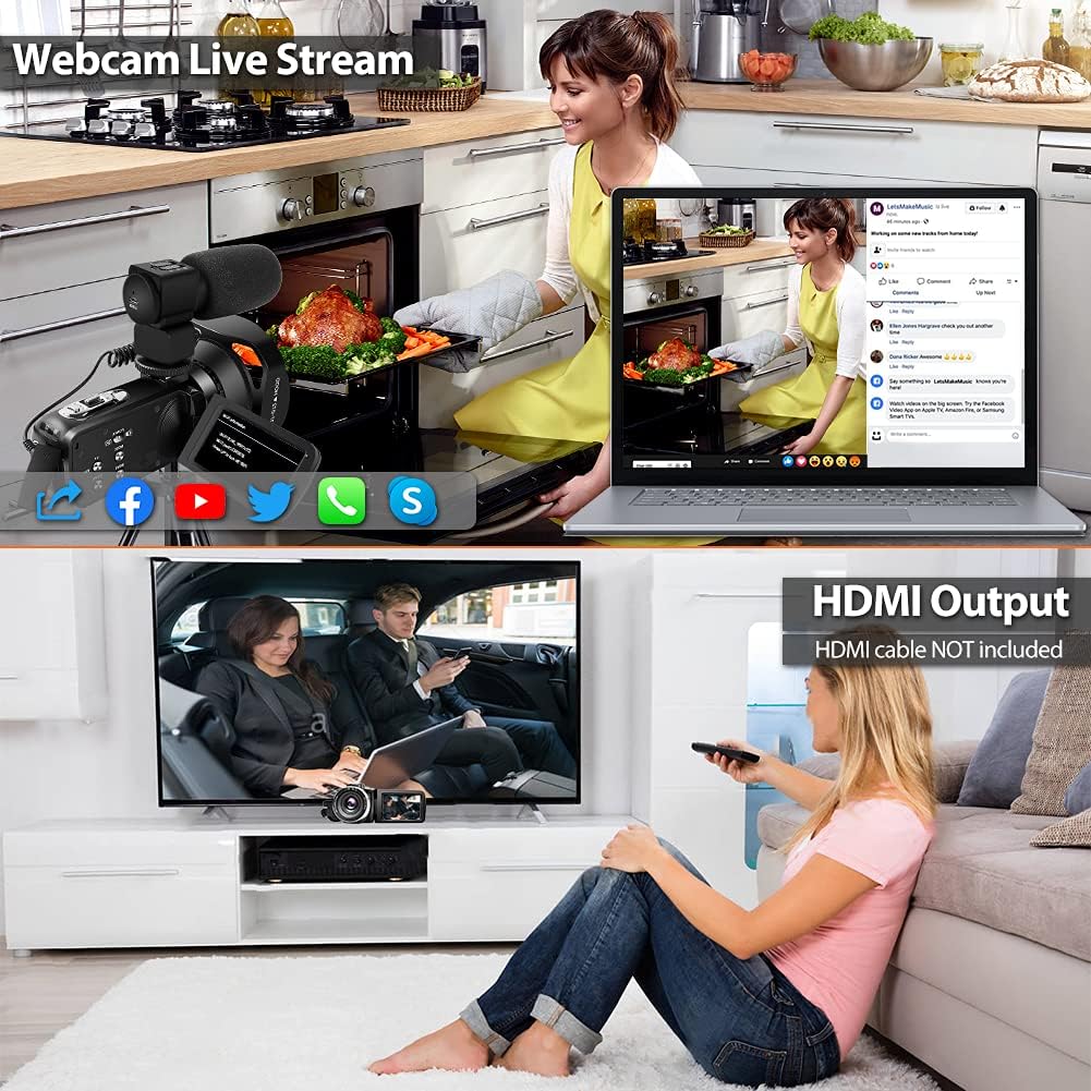 4K Camcorder Video Camera 48MP WiFi Vlogging Camera YouTube Camera with 3.0” Touch Screen IR Night Vision Digital Camera External Microphone