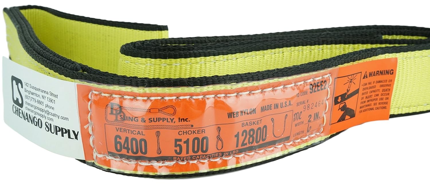 DD Sling (USA Made). 2" x 6', 2 Ply, Nylon Lifting Slings, Master Edge, Eye & Eye, Heavy Duty, 6400 lbs Vertical, 5100 Choker, 12800 Basket Load Capacity (2" x 6') Pack of 2