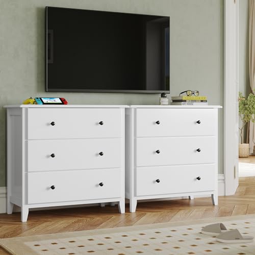 Hasuit White Dresser for Bedroom, 55.3'' Long Dresser Chest of Drawers, Large Capacity 6 Drawer Double Dresser, Solid Wood Storage Cabinet for Living Room, Hallway