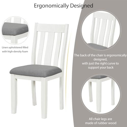 Harper & Bright Designs 7 Pieces Dining Table Set with 6 Upholstered Chairs and Extendable Tabletop, Solid Wood Kitchen Dining Room Table Set, Brown Tabletop + White