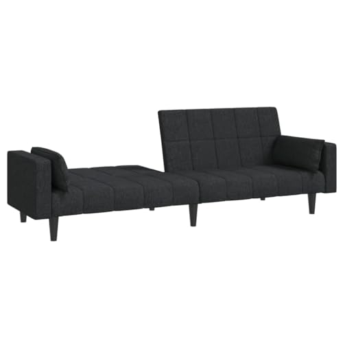 2-Seater Sofa Bed with Two Pillows Black Fabric,Convertible Sleeper Sofa Bed with Comfortable Fabric Upholstery, for Living Rooms and Guest Rooms Sofas & Couches for Living Room