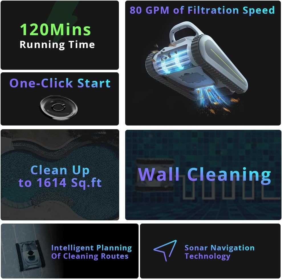 Seauto Crab Pool Vacuum, Cordless Robotic Pool Cleaner for Inground Pools, Wall Climbing, Sonar Navigation