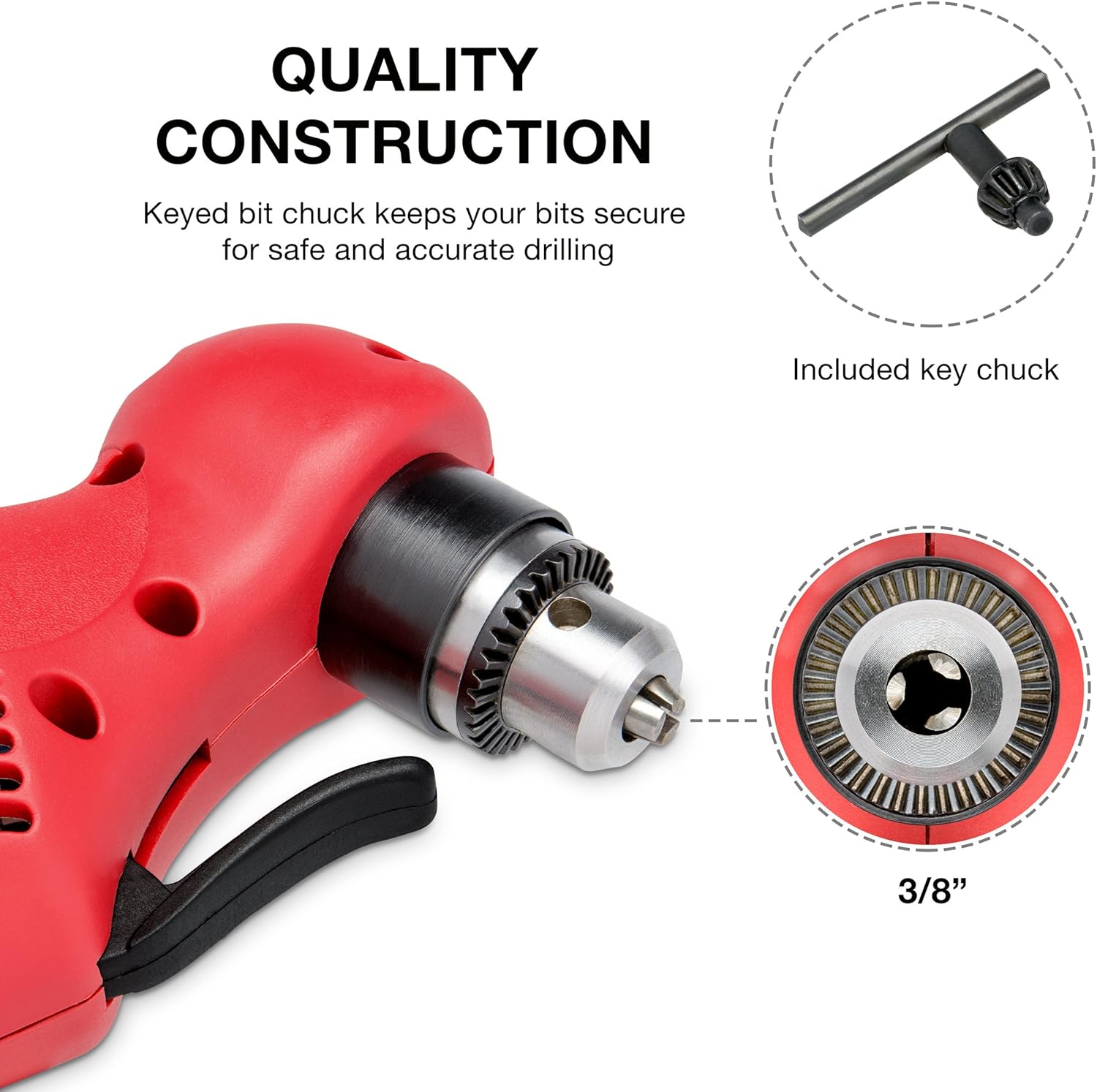 NEIKO 10529A 3/8" Close Quarter Angle Power Drill | 55-Degree Angle | Variable Speed (0-1400 RPM) | 120 Volt Pack of 2