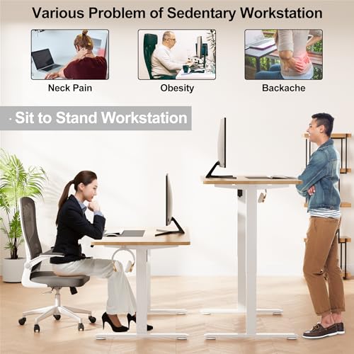 WOKA Electric Height Adjustable Electric Standing Desk, 55 x 28 Inch Sit Stand Desk with Memory Controllers, Stand up Desk for Home Office, Rustic Brown and Black Tabletop