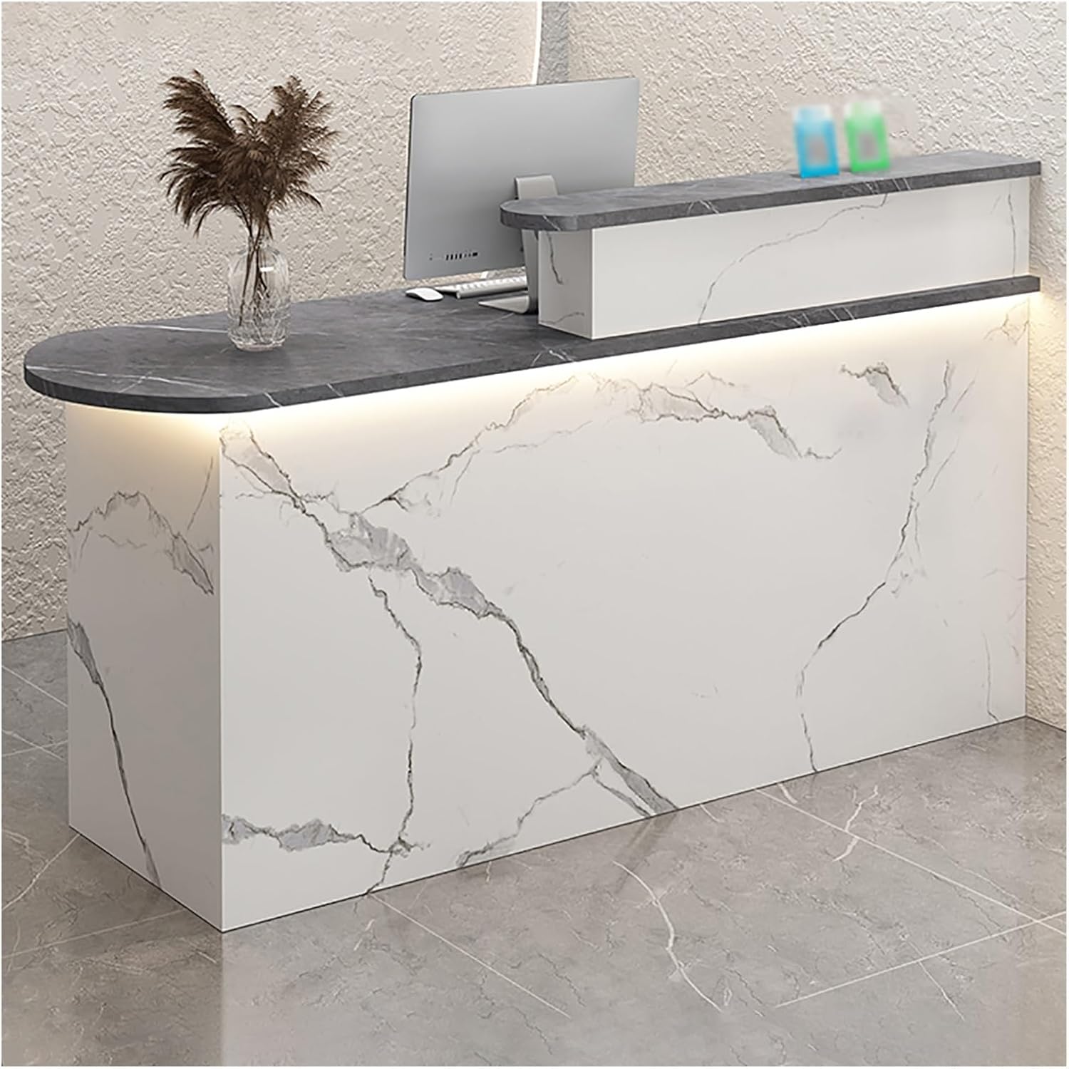 Office Reception Counter Desk with LED Lights, Front Counter Desk with Lockable Drawer, Retail Counter Checkout, Cashier Desk, for Lobby Retail Clothing Salon Shop Hotel (J 1)