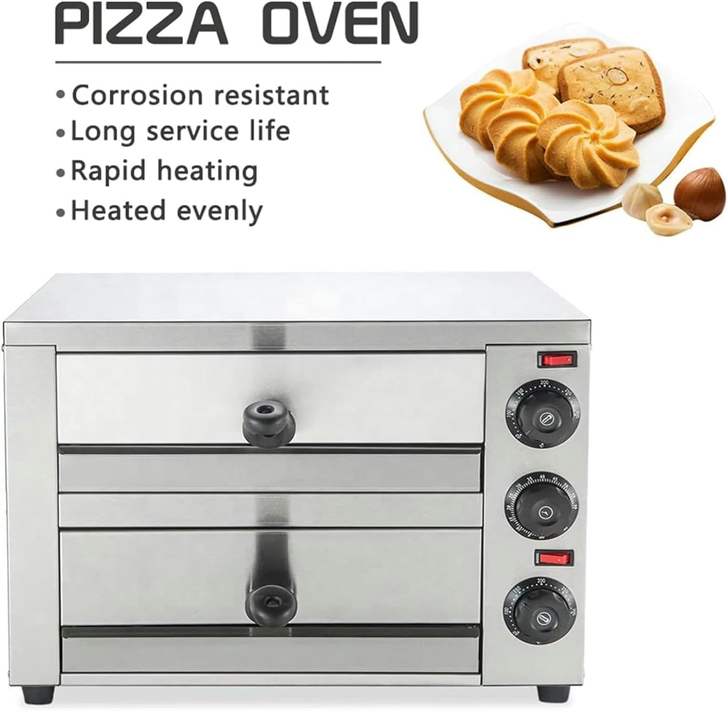 Countertop Pizza Oven Electric Indoor Pizza Oven Commercial Stainless Steel 2-Layers Pizza Cooker with Timer for Home Restaurant