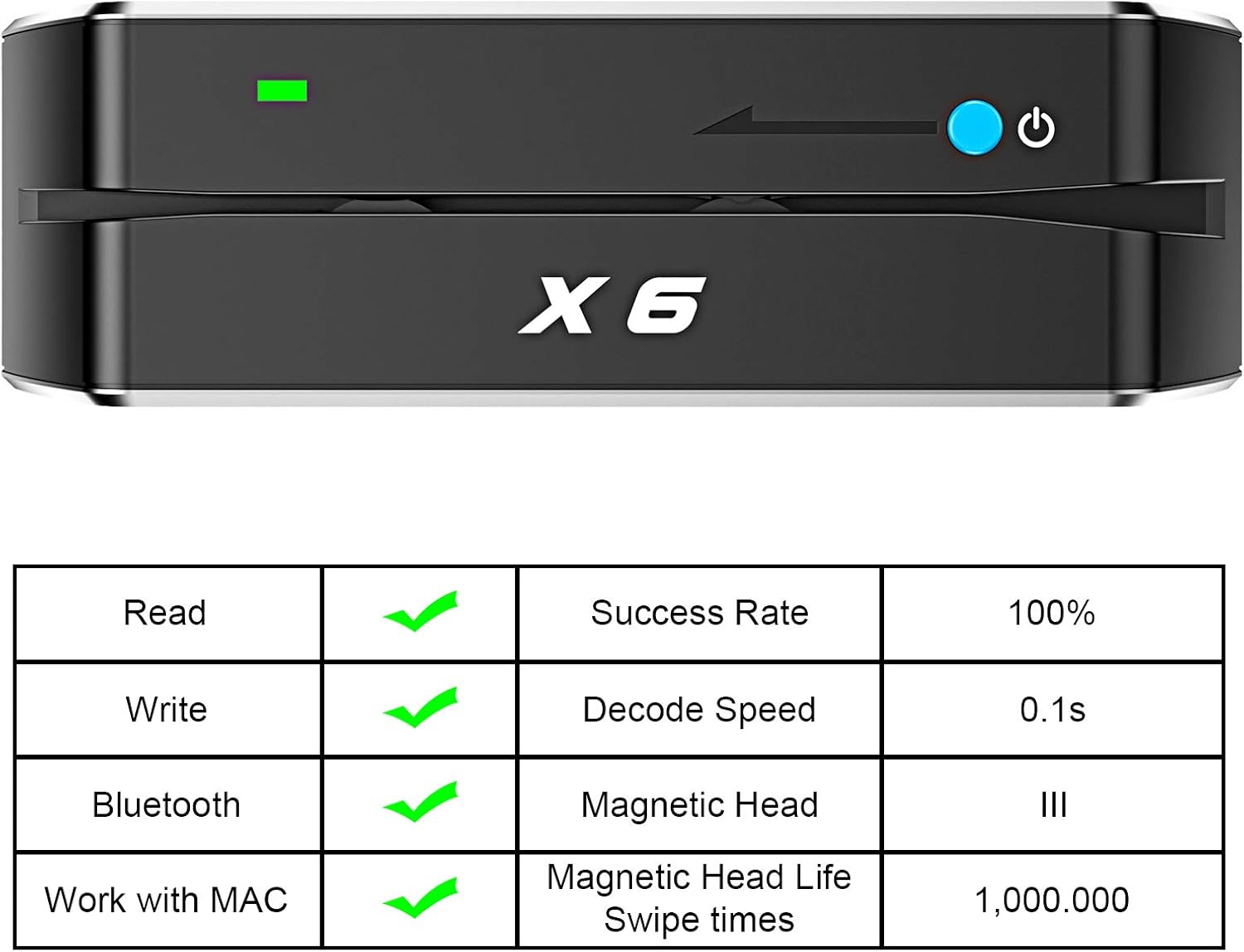 X6 BT Bluetooth Magnetic Card Reader Writer USB 3 Tracks Swipe Encoder